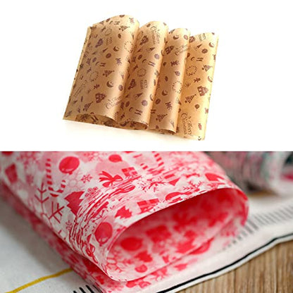 Christmas Wax Paper Sheets - 150 Pcs Food Wrapping & Picnic Tissue - Holiday Pattern Variation