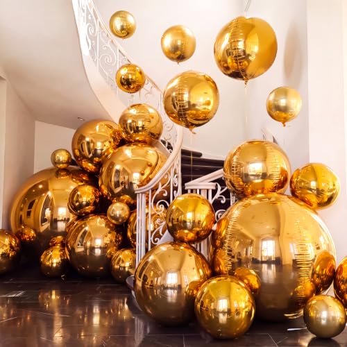 Gold Metallic Party Balloons Set - 24 Assorted Jumbo & Mirror Balloons, Party Decorations