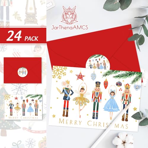 Christmas Greeting Cards Set with Envelopes & Stickers - 24 Pack 4x6 Inch Holiday Note Cards