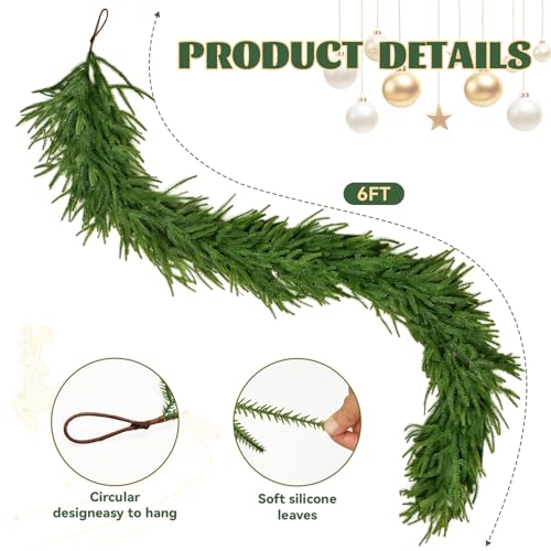 6FT Norfolk Pine Garland Artificial Greenery Christmas Decor - Real Touch