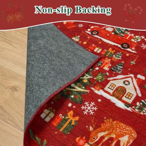 2x8 Christmas Santa Runner Rug Red Non-Slip Washable Entryway Floor Carpet