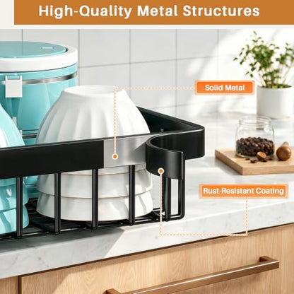 NestOrganix Over The Sink Dish Drying Rack - Expandable 2-Tier Black Kitchen Organizer - Variation 1