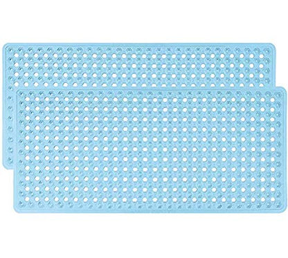 GORILLA GRIP Patented Bath Tub Shower Mat, 2 Pack, 35"x16" Washable Bathtub Floor Mats, Suction Cups and Drain Holes to Keep Tubs Clean, Blue