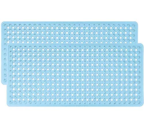 GORILLA GRIP Patented Bath Tub Shower Mat, 2 Pack, 35"x16" Washable Bathtub Floor Mats, Suction Cups and Drain Holes to Keep Tubs Clean, Blue
