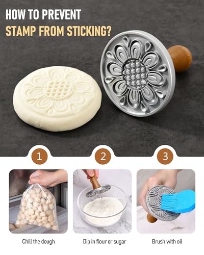 Cookie Stamps Set of 4 - Metal Cookie Press with Wooden Handles for Baking
