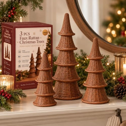 3PCS Woven Style Resin Christmas Trees Set - Holiday Tabletop Decor - Variation of THIS listing