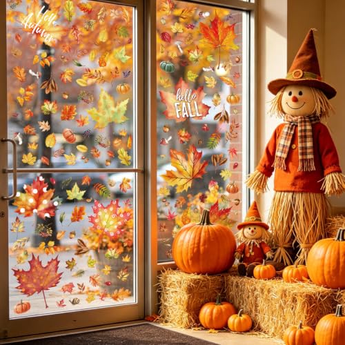 Fall Window Clings - 9 Sheets Maple Leaf Autumn Glass Decals - Fall Decorations