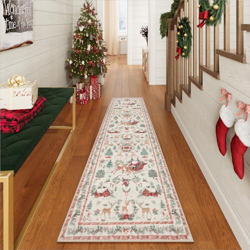 Lahome Christmas Beige Hallway Runner 2x10 ft Non Slip Washable Decor