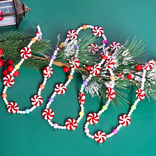 Christmas Candy Beaded Garland - Red & White Peppermint Decor for Holiday Tree & Party
