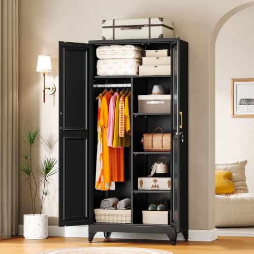 71" Tall Metal Armoire Wardrobe Closet with Shelves and Doors