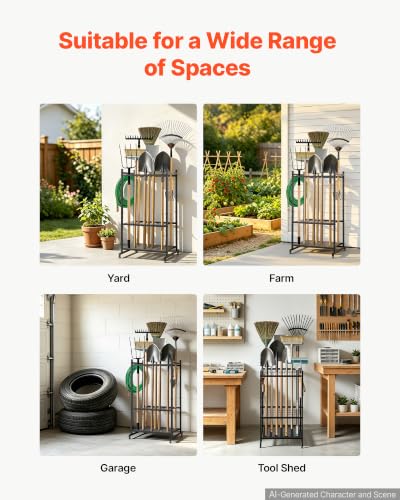 Small Garden Tool Organizer Rack with 35 Slots & Hooks - Metal Garage Storage