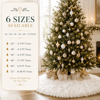 White Faux Fur Christmas Tree Skirt 30 Inch Luxury Plush Holiday Decor