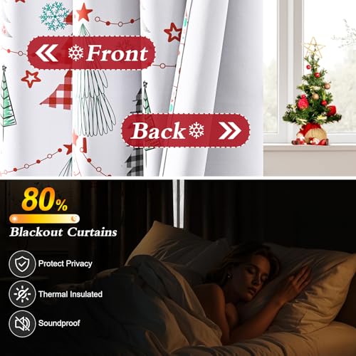 Christmas Blackout Curtains for Living Room 2 Panels Set 52x63 Inches Red