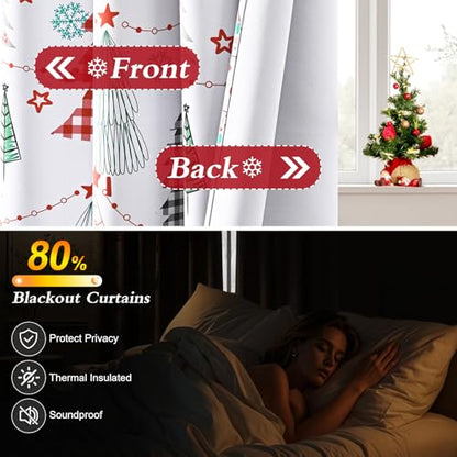 Christmas Blackout Curtains for Living Room 2 Panels Set 52x63 Inches Red