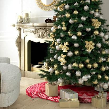 Knitted Christmas Tree Skirt 48 Inch Snowflake Cable Knit Holiday Decor Red Burgundy