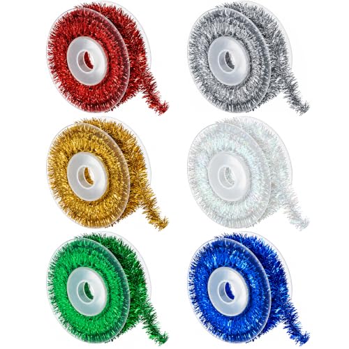 79Ft Multicolor Christmas Tinsel Ribbon Set - 6 Colors, Metallic Wire Garland