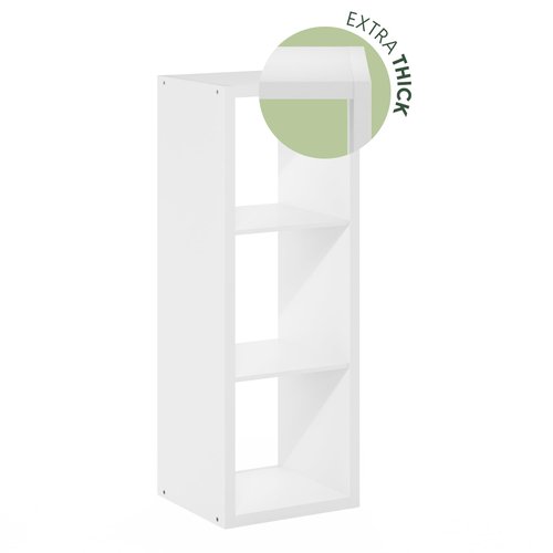 Furinno Cubicle Book Shelf, 3-Cube Bookshelf, Extra Thick Frame Horizontally & Vertically Reversible Bookcase with Open Back, 14.6" x 16" x 44", for Living Room, Bedroom, Home Office, White