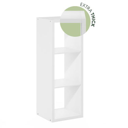 Furinno Cubicle Book Shelf, 3-Cube Bookshelf, Extra Thick Frame Horizontally & Vertically Reversible Bookcase with Open Back, 14.6" x 16" x 44", for Living Room, Bedroom, Home Office, White