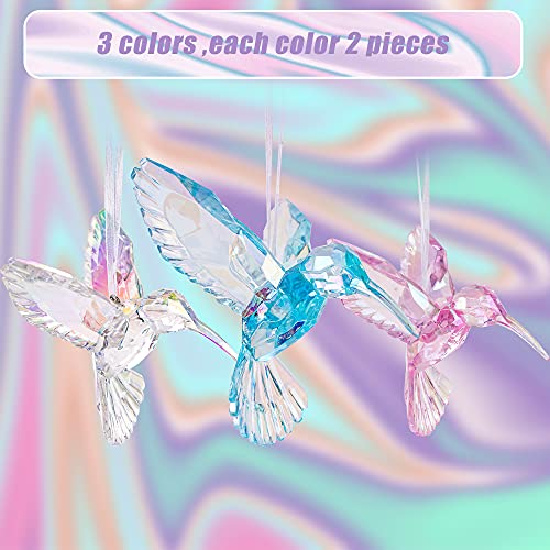 Set of 6 Iridescent Acrylic Bird Ornaments for Christmas & Holiday Decor