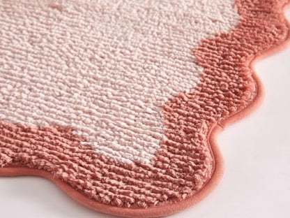 2-Piece Terracotta Scallop Border Rug Set - Kitchen, Bathroom & Entryway Decor