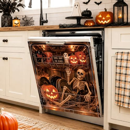 Halloween Skull Skeleton Dishwasher Magnet Cover - One Size Fall Decor