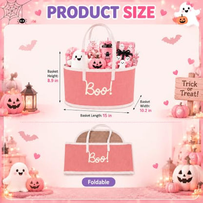 Pink Halloween Gift Basket - Large Foldable Woven Bamboo Decor
