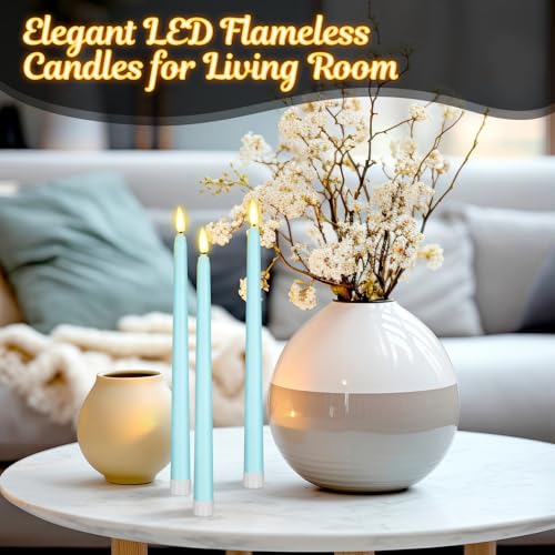 48 Pack Flameless LED Taper Candles - Teal, 11 Inch Battery Operated