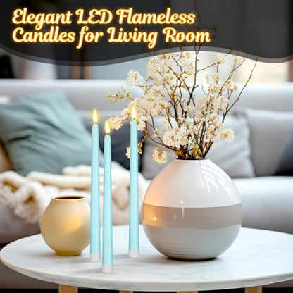 48 Pack Flameless LED Taper Candles - Teal, 11 Inch Battery Operated