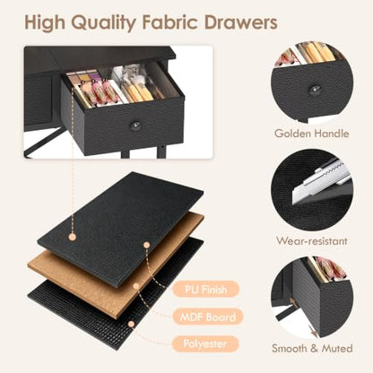 Black Vanity Desk with Mirror & Chair - 19.7in Mini Dressing Table Set for Kids & Teens (Variation: Black)