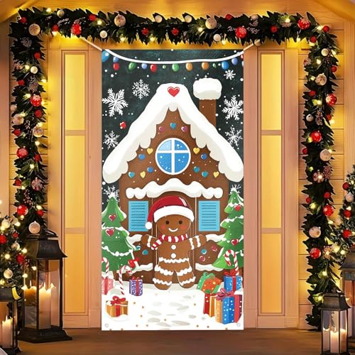 Gingerbread House Holiday Door Cover - Christmas Porch Decor 35x71 in