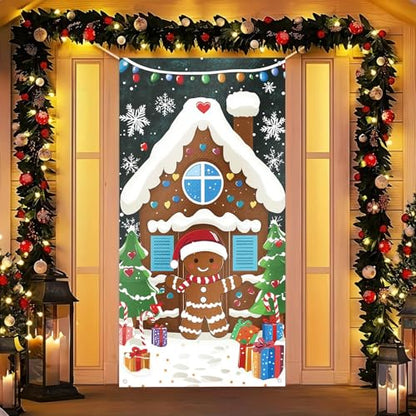 Gingerbread House Holiday Door Cover - Christmas Porch Decor 35x71 in
