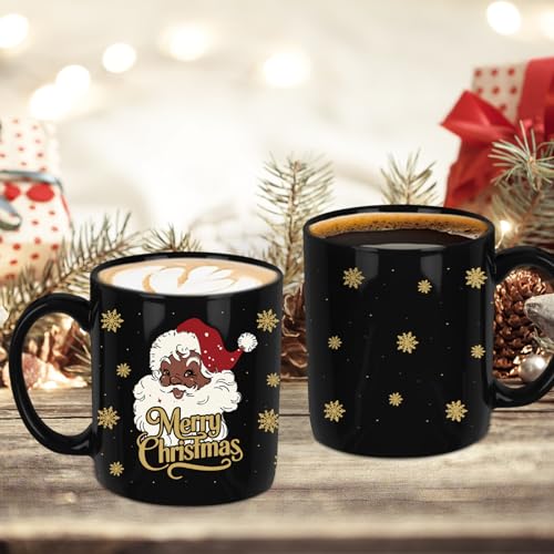 Black Santa Christmas Mug - 11oz Holiday Coffee Cup, Funny Xmas Drinking Cup