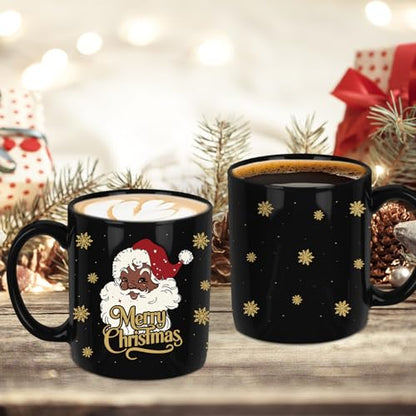 Black Santa Christmas Mug - 11oz Holiday Coffee Cup, Funny Xmas Drinking Cup