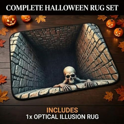 3D Halloween Floor Rug 31x47 in Optical Illusion Collapsing Pit Decor