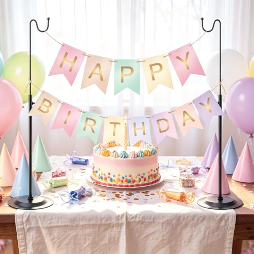 Novabright 2-Pack Black Tabletop Banner Stand with Metal Base & Curve Hook - Adjustable Height
