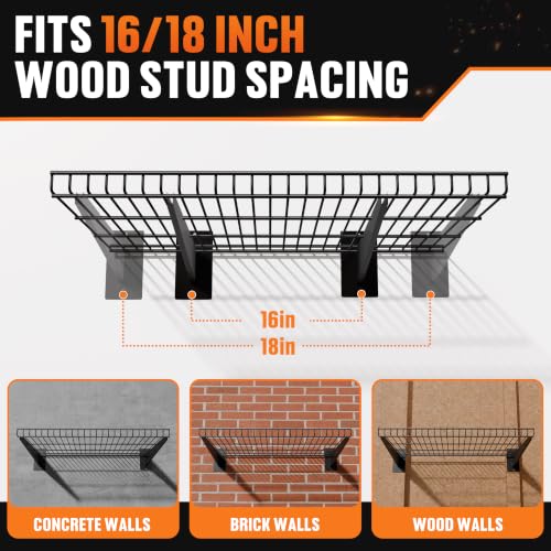 Black Wall Shelving 2-Pack - Heavy Duty Garage Storage 24x16.5 Inches