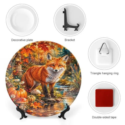 Autumn Maple Leaf Pumpkin Bone China Decorative Plate 8in with Variation Style-7 / 8inch