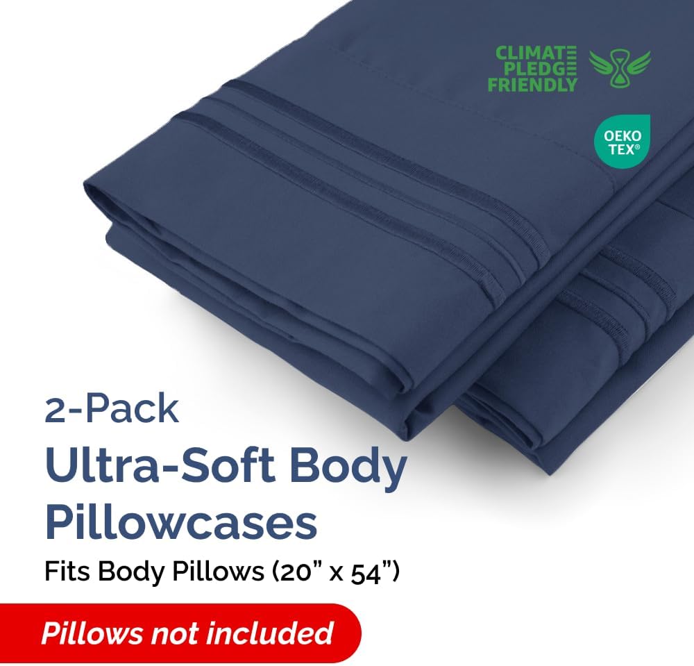 Skiennix Body Pillowcases Set of 2 | 20x54 Long Pillow Covers - Soft, Breathable & Wrinkle-Free - Navy Blue