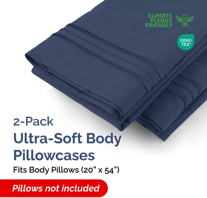 Skiennix Body Pillowcases Set of 2 | 20x54 Long Pillow Covers - Soft, Breathable & Wrinkle-Free - Navy Blue