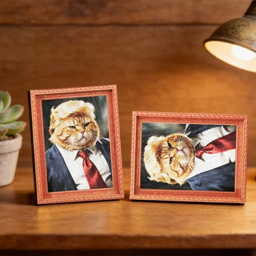 President Cat Fridge Magnets Set - Funny 3D Wooden Magnetic Art Decor for Refrigerator Garage or Kitchen - 2 Pieces (Variation: President Cat)