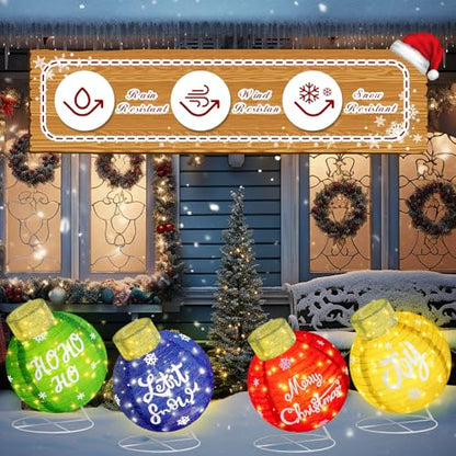 Large Outdoor Christmas Ball Lighted Ornament Set - 4 Collapsible Decor with LED Lights