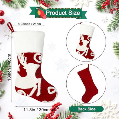 Set of 3 Red Embroidered Christmas Stockings - 18 Inch Holiday Decor