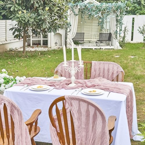 Dusty Pink Cheesecloth Table Runner 10ft Pack for Fall Birthday Party Home Decor