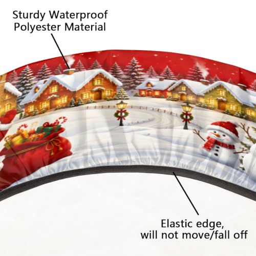 A03 Christmas Round Fitted Tablecloth 42 Inch Xmas Decor Elastic Waterproof