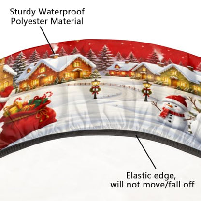 A03 Christmas Round Fitted Tablecloth 42 Inch Xmas Decor Elastic Waterproof