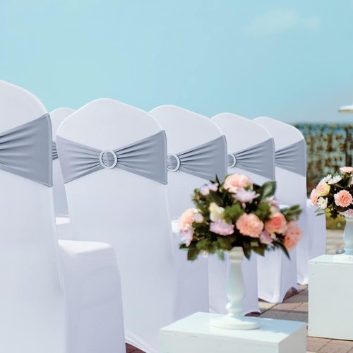Babenest Spandex Chair Sashes - 50PCS Premium Stretch Covers with Buckle Slider for Weddings & Events | Grey