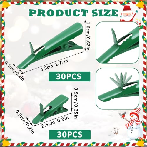 Green Christmas Tree Ornament Clips - 60 Pcs Heavy Duty Metal Alligator Style