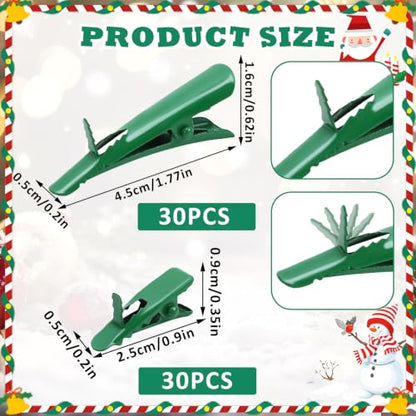 Green Christmas Tree Ornament Clips - 60 Pcs Heavy Duty Metal Alligator Style