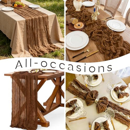 Brown Cheesecloth Table Runner 21x120 Inches - 3 Pack, Wedding & Party Decor