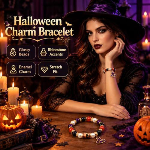 Halloween Witch Pumpkin Bracelet for Women - Adjustable Fall Jewelry